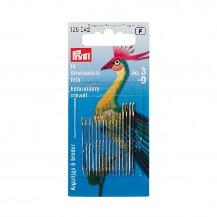 Prym Embroidery Needles Steel Silver 0.60x35mm Size 9 - 16 pcs